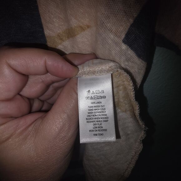 Rachel Zoe Linen T-Shirt Swirl Abstract Print Short Sleeve V-Neck Artsy Tee 2x - Picture 4 of 5